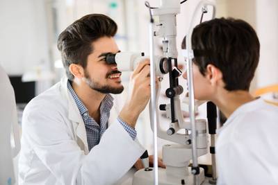 having an eye exam at an optometrist's